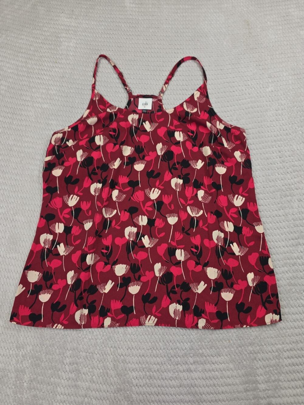 Cabi Shirt Womens Medium Blossom Racerback Cami Red Wine Floral Print